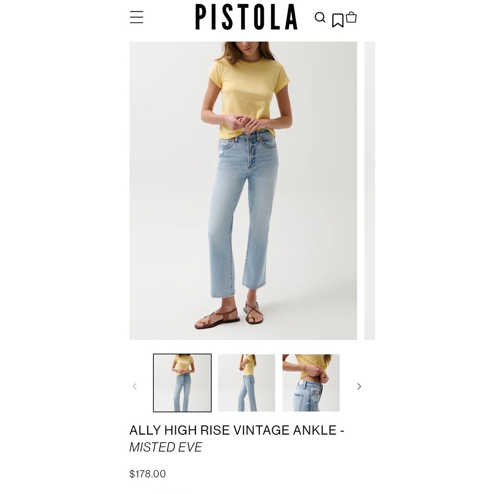 Pistola‎ Ally High Rise Vintage Ankle Distressed Jeans Scholar Blue 26 NEW